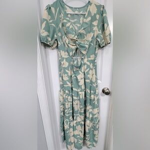 Floral twist front midi dress